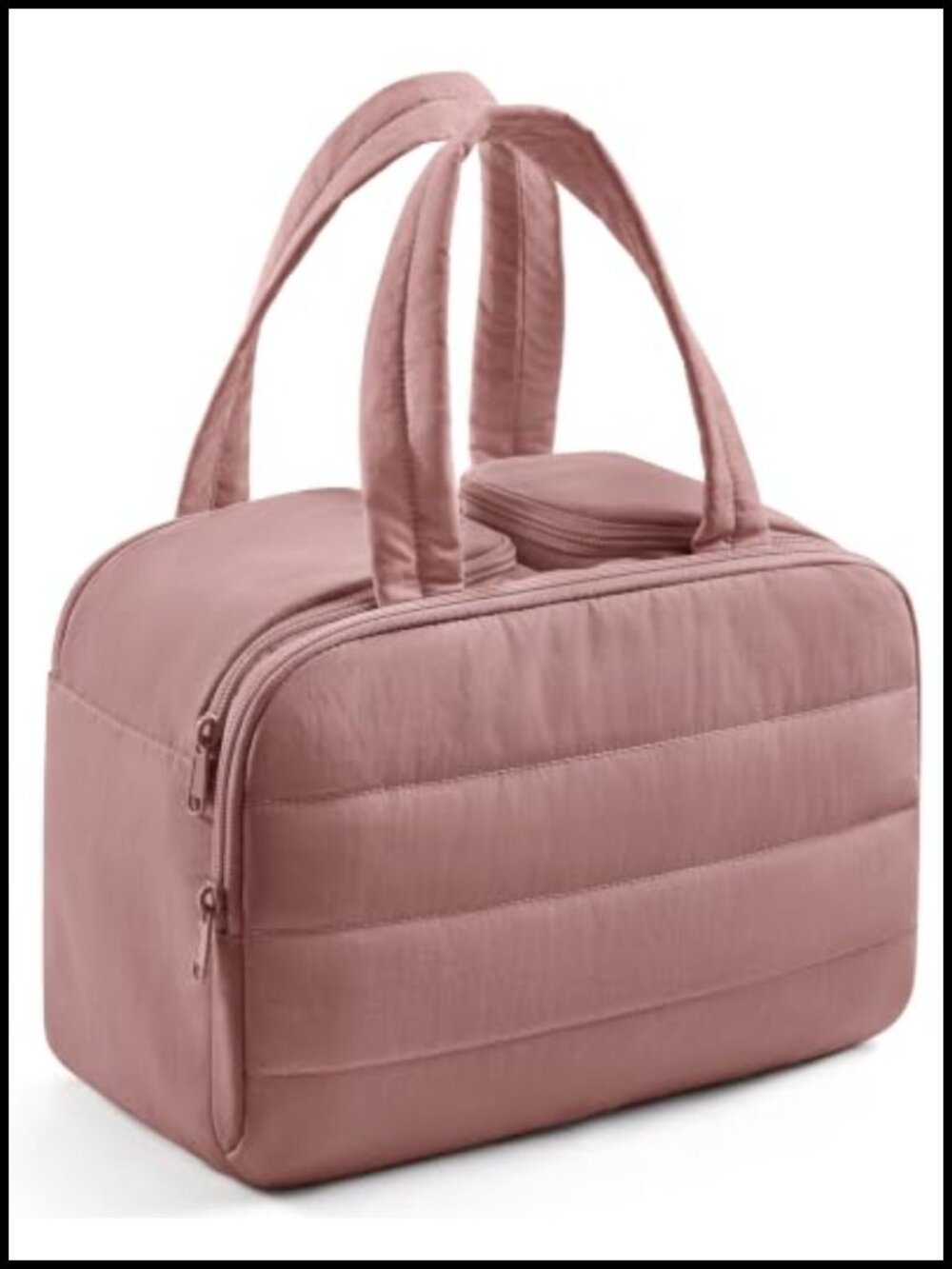 Quilted Nylon Travel Toiletry Makeup Bag Organizer with Handle